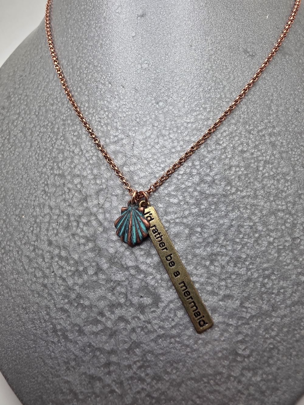 Copper Mermaid Shell Pendant Necklace - "I'd Rather Be A Mermaid"